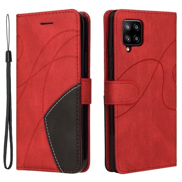 Texturerat läder Samsung Galaxy A42 5G fodral med handledsband - Röd