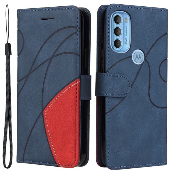 Texturerat läder Motorola Moto G71 5G fodral med handledsband - Blå