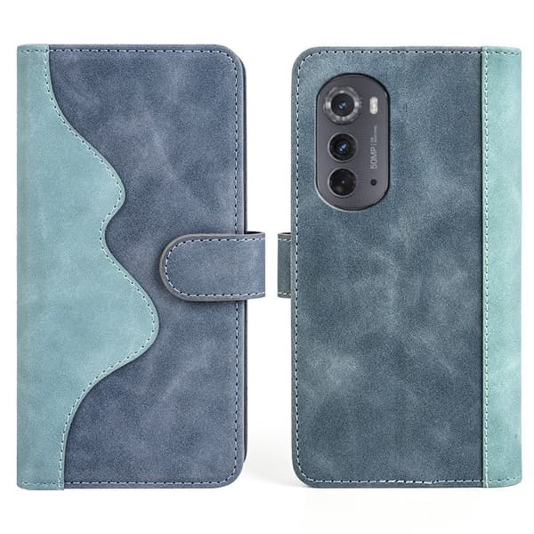 Tvåfärgat Motorola Moto Edge 2022 fodral i läder - Blå