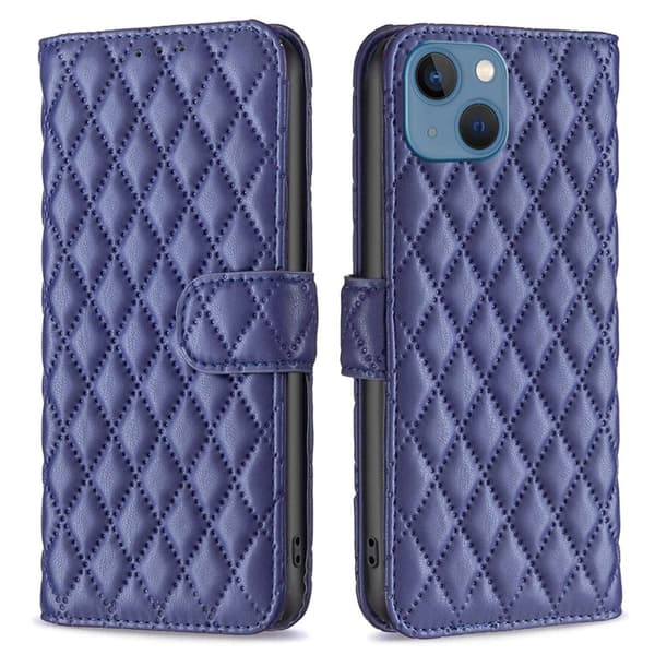 Matt iPhone 13 fodral med rombmönster - Blå