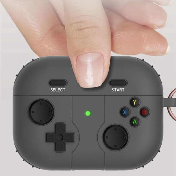 AirPods 3 gamepad-liknande silikonfodral med nyckelring - Svart