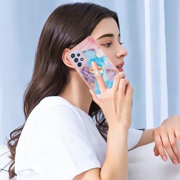 Marble Mønstret Cover med Ring Holder til Samsung Galaxy A13 4G - Milky Way Marmor Blue