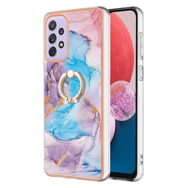 Marble Mønstret Cover med Ring Holder til Samsung Galaxy A13 4G - Milky Way Marmor Blue