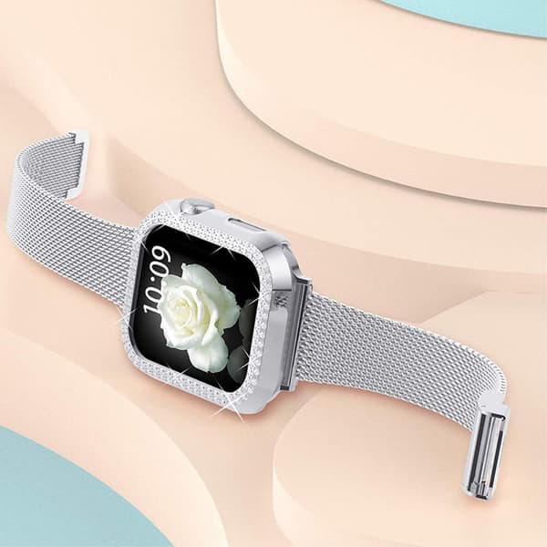 Apple Watch Series 8 (41 mm) klockarmband och fodral med strassdekor - Silver