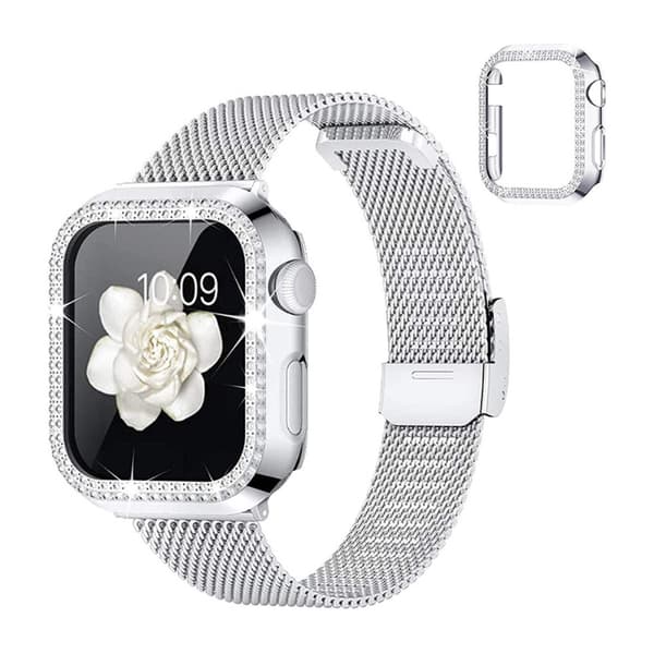 Apple Watch Series 8 (41 mm) klockarmband och fodral med strassdekor - Silver