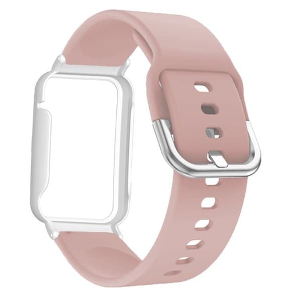 Silikonklockarmband med fodral för Xiaomi Mi Band 7 Pro - Rosa / Vit