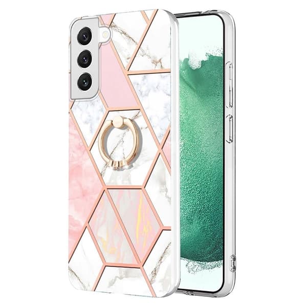 Marmormotiv Samsung Galaxy S22 Plus skal - Rosa / Vit
