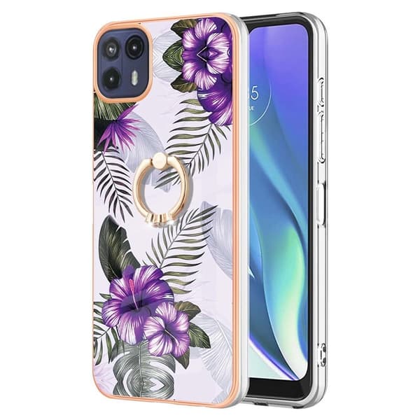 Marble Mønstret Cover med Ring Holder til Motorola Moto G50 5G - Lilla Blomster