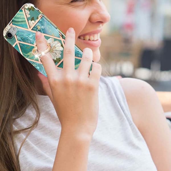 Marmormotiv iPhone SE (2022) / iPhone SE 2020 / iPhone 7 skal - Blå Blommor