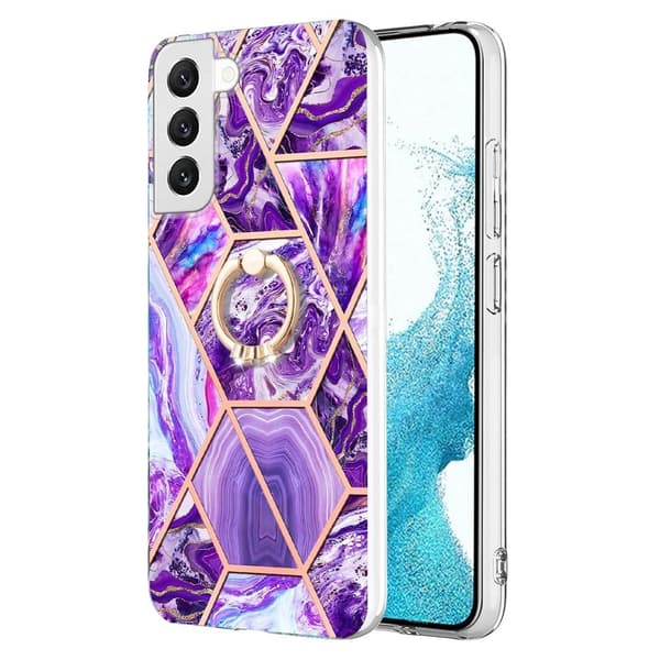 Marble Mønstret Cover med Ring Holder til Samsung Galaxy S23 Plus - Mørklilla
