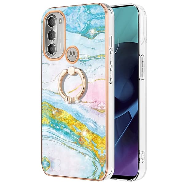 Marmormotiv Motorola Moto G51 5G skal - Grön Och Gul Marmor Dis