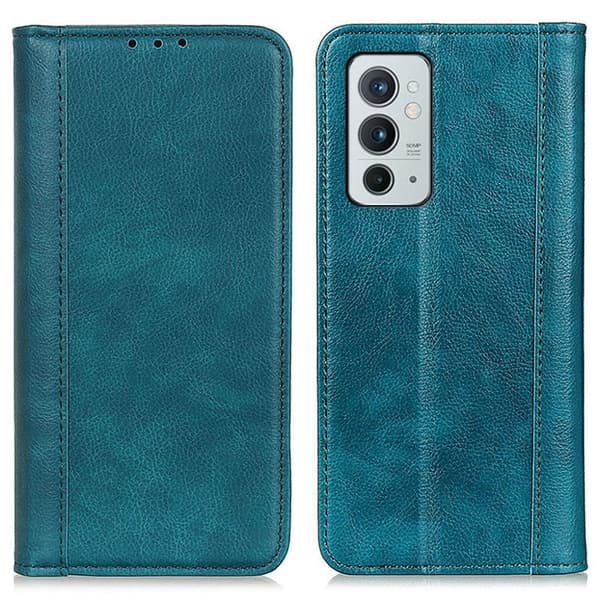 OnePlus 9RT 5G ægte læderetui med magnetisk lukning - Grøn