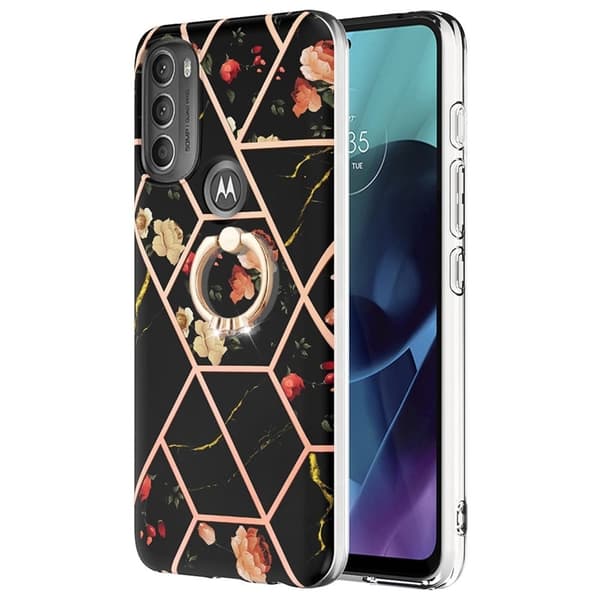 Marmormotiv Motorola Moto G71 5G skal - Svarta Blommor