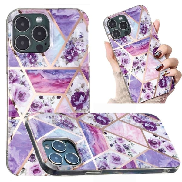 Marmormotiv iPhone 14 Pro skal - Lila Blomma