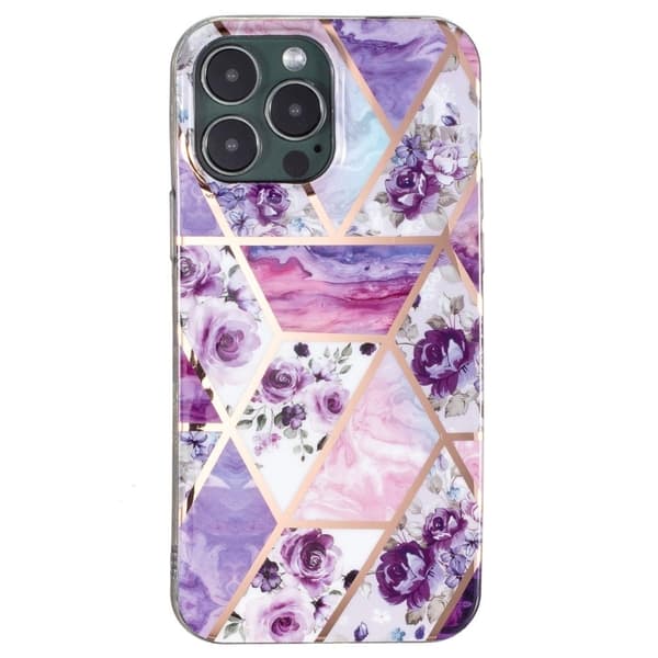 Marmormotiv iPhone 14 Pro skal - Lila Blomma