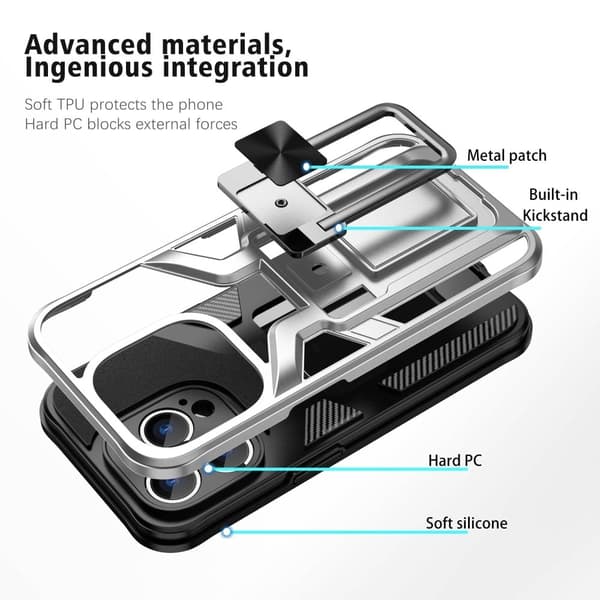 Stöttåligt iPhone 14 Pro Max hybridskal - Silver/Grå