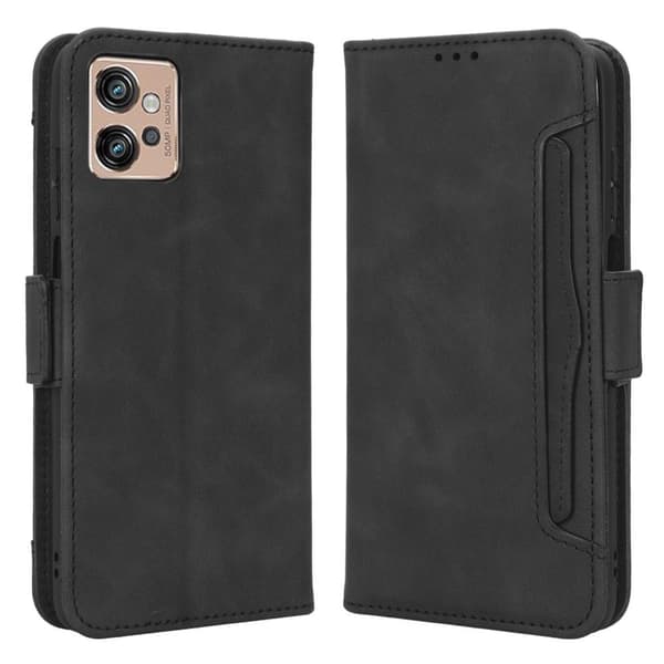 Stilfuldt Læder Etui med Pung til Motorola Moto G32 - Sort