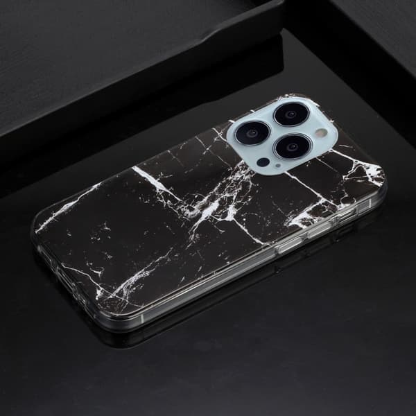 Marble design iPhone 14 Pro Max cover - Sort Marmor