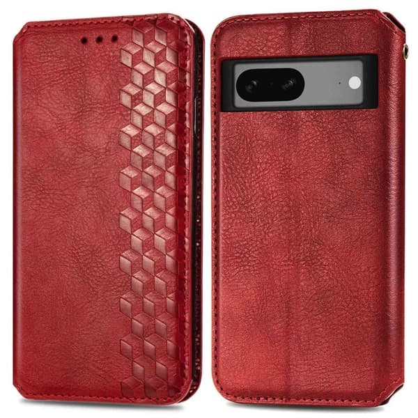 Läder Google Pixel 7 fodral med romb-design - Röd