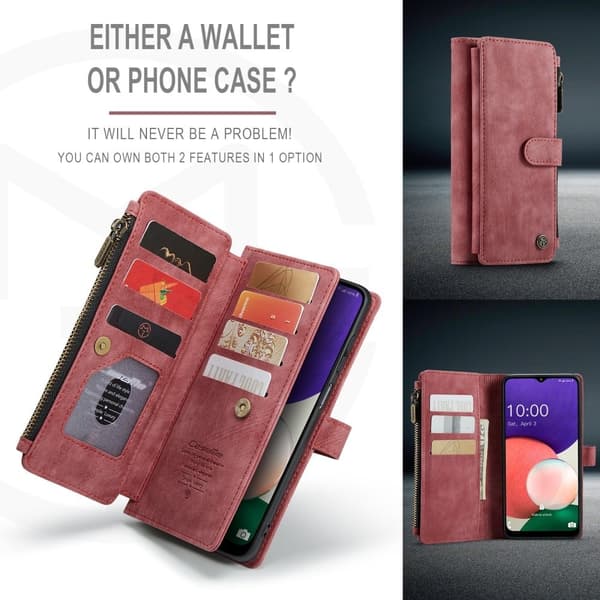 CaseMe Samsung Galaxy A22 5G etui med lynlås og pung - Rød