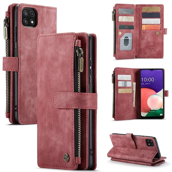 CaseMe Samsung Galaxy A22 5G etui med lynlås og pung - Rød