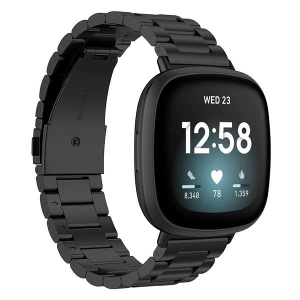 Fitbit Sense 2 / Versa 4 urrem med tre perler i rustfrit stål - Sort