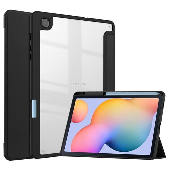 Samsung Galaxy Tab S6 Lite läderfodral med baksida i akryl och pennhållare - Svart