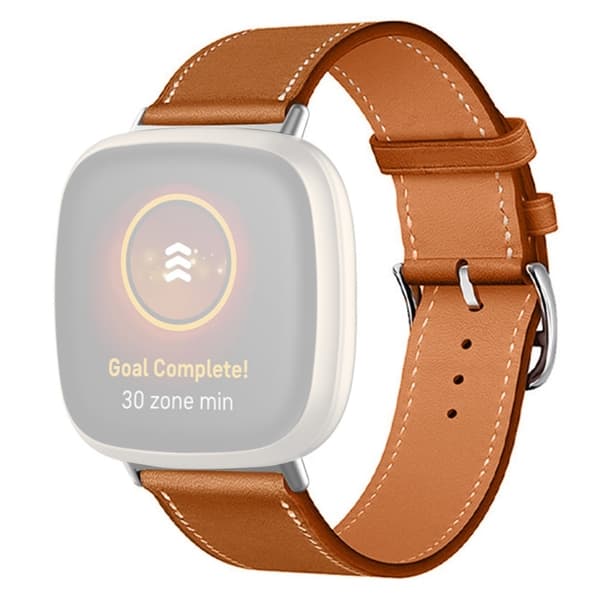 Fitbit Sense 2 / Versa 4 klockarmband i äkta läder med sömmar - Brun