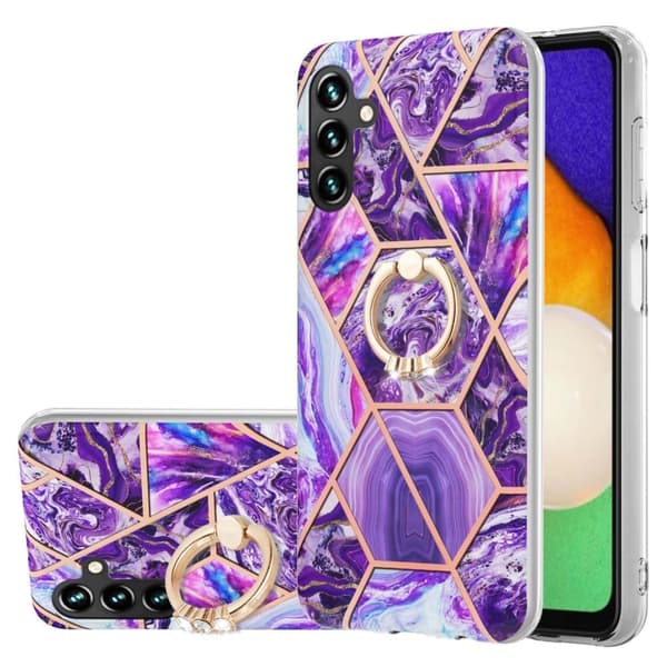 Marble Patterned Suojakuori With Ring Holder For Samsung Galaxy A34 5G - Tumma Violetti