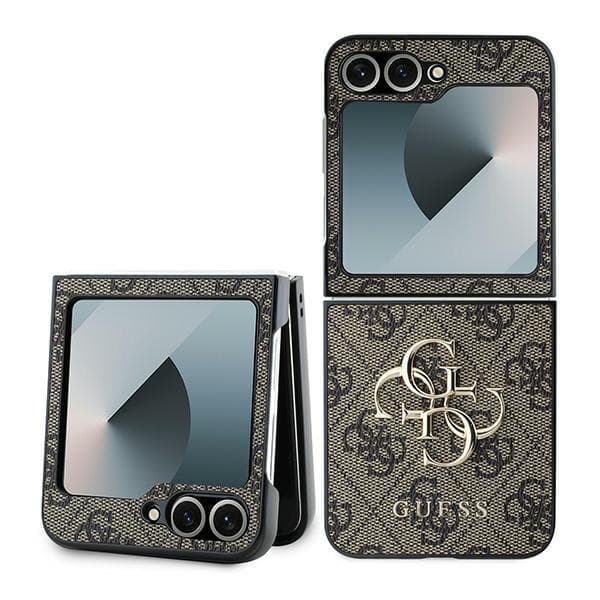 Samsung Galaxy Z Flip6-skal Guess Läder 4G Metalllogotyp Brun