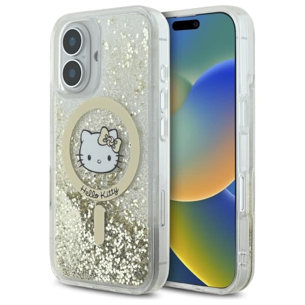 iPhone 16-skal Hello Kitty flytande glitter MagSafe vitguld