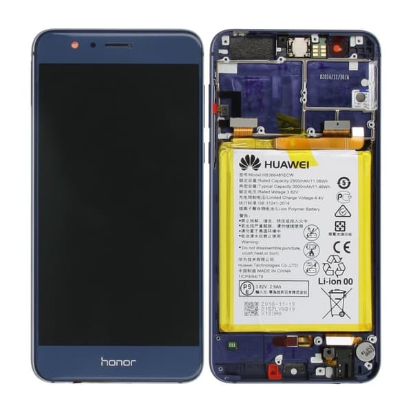 Huawei Honor 8 Skärm med LCD Display med Batteri Original - Blå
