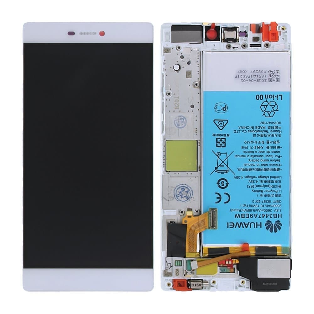 Huawei P8 Skärm/Display med Batteri OEM - Vit