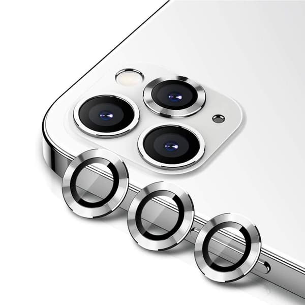 iPhone 12 Pro Max Linsskydd med Metallram - Silver (3-pack)