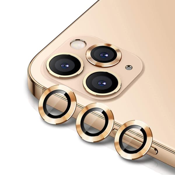 iPhone 12 Pro Max Linsskydd med Metallram - Guld (3-pack)