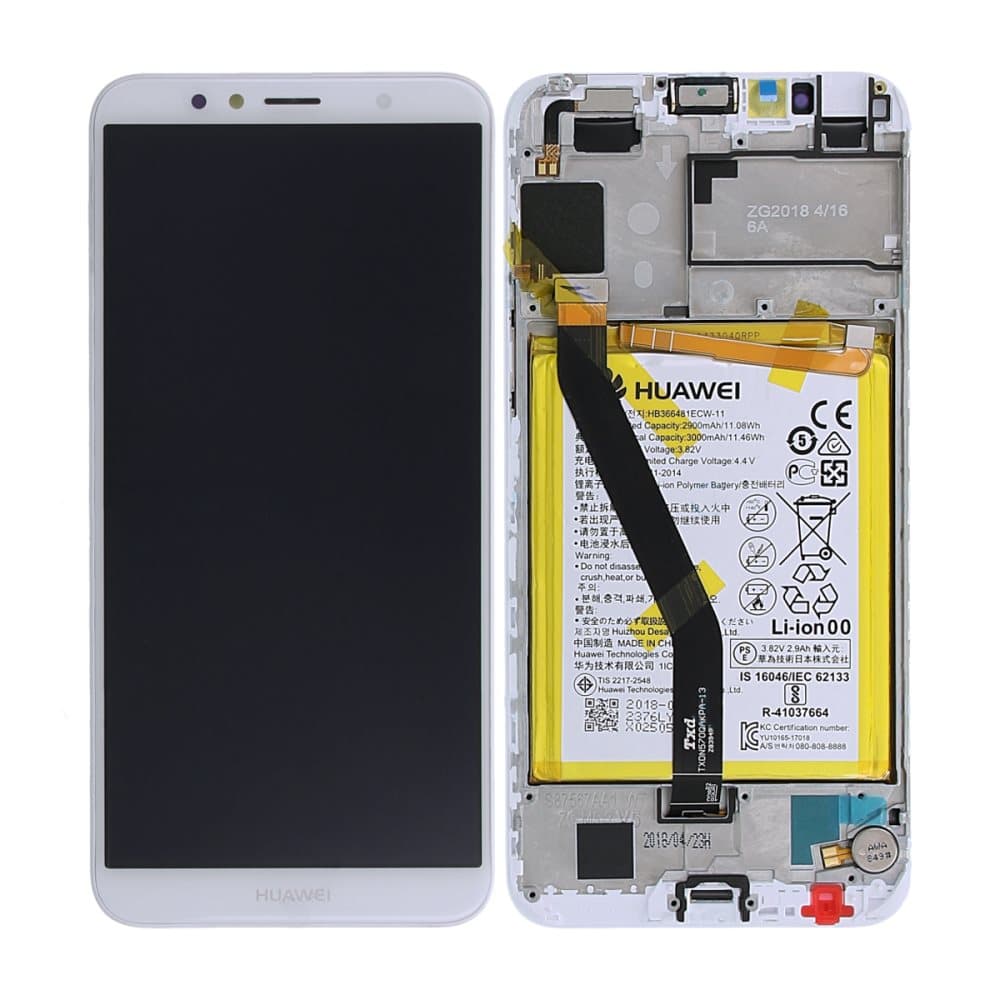 Huawei Y6 2018 Skärm/Display med Batteri Original - Vit
