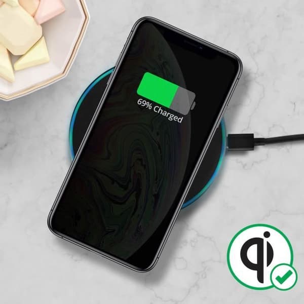 Qi Induktionsladdningsplatta - iPhone XS Max - Svart - Volym/vibration - 100 % kompatibel - CE &amp; RoHS-standarder