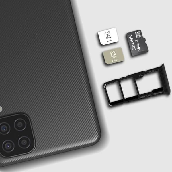 SIM-kortsfack - Samsung - Galaxy A12 - 2x Nano SIM - 1x Micro SD - Svart