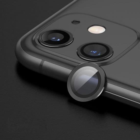 iPhone 12 Lins/Kameraskydd Med Metallram - Svart (2-pack)