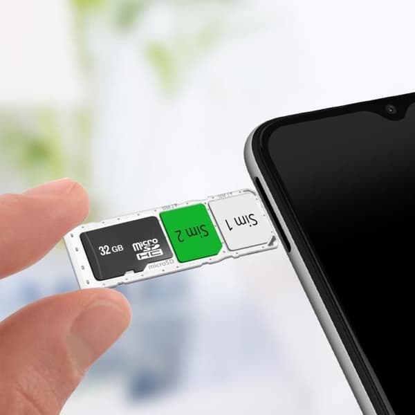 Ersättningsfack för SIM-kort - Samsung Galaxy A03s - Vit - Dual Nano SIM + Micro-SD