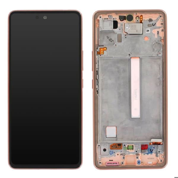 Officiell komplett skärm för Samsung A53 5G med pekglas och Peach-chassi