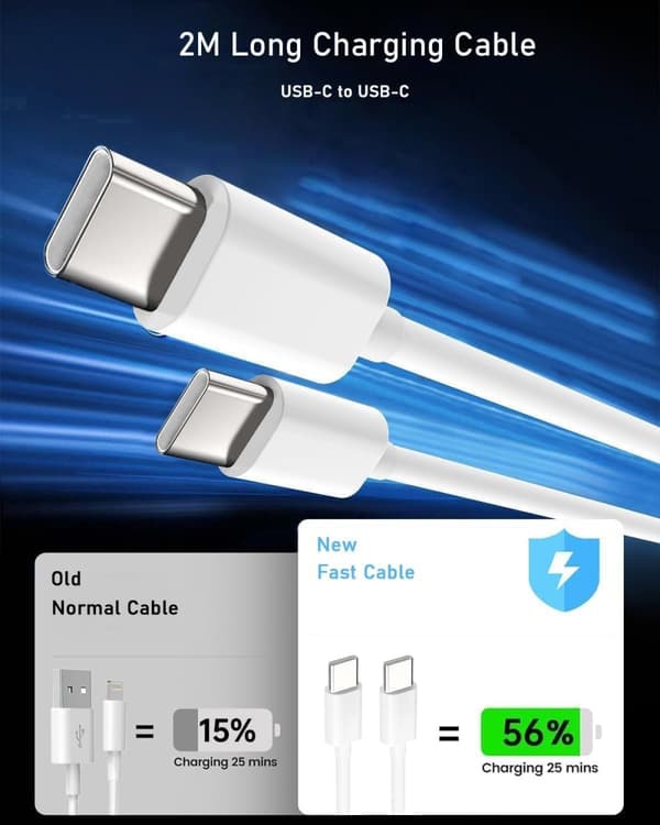 Oplader USB-C kompatibel med iPhone strømadapter 20W + 2m kabel.