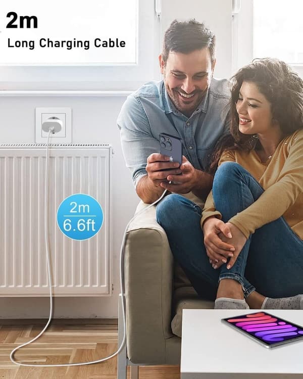 Oplader USB-C kompatibel med iPhone strømadapter 20W + 2m kabel.
