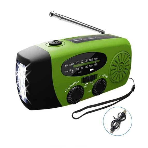 Vevradio med Solceller och Dynamo - Grön