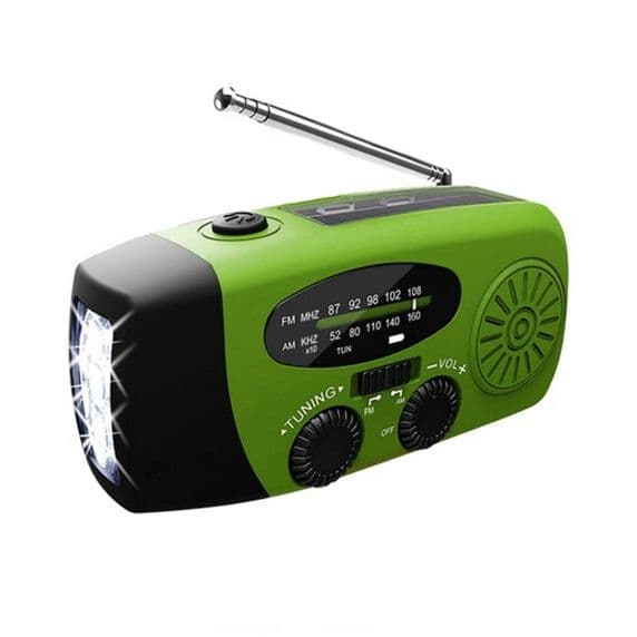Vevradio med Solceller och Dynamo - Grön