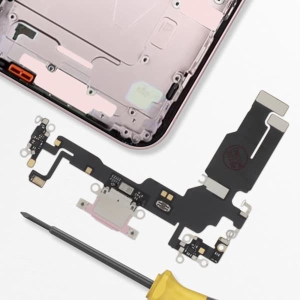 Laddningsanslutning AVIZAR för Apple iPhone 15 - USB C-port + Mikrofonsladd i puderrosa