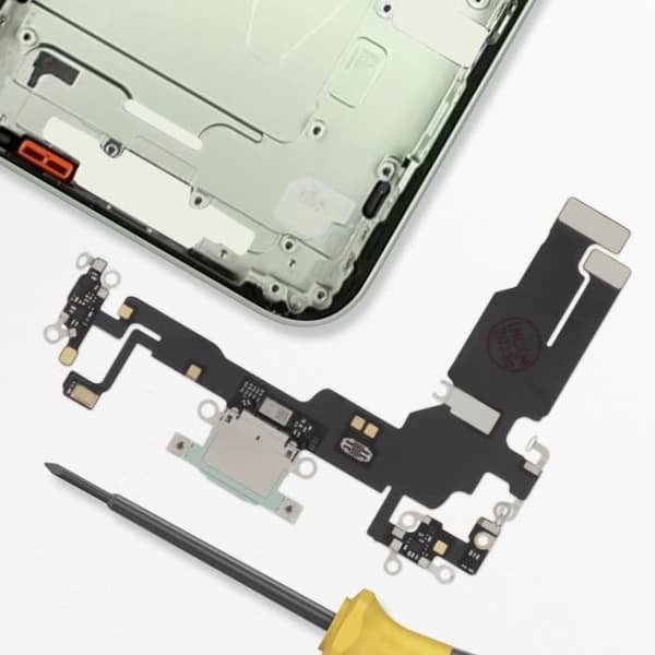 Laddningskontakt AVIZAR för Apple iPhone 15 - USB C-port - Ljusgrön mikrofon