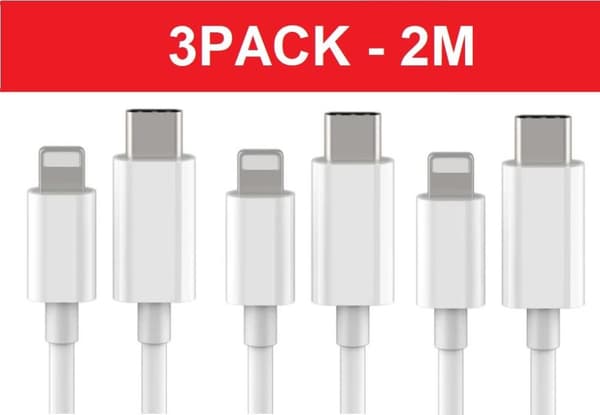 3-Pack 2m USB-C kabel laddning överföring iPhone 16, 15 iPad Mac 3-PACK 2M laddkabel