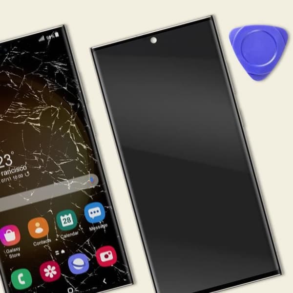 Display Soft OLED för Samsung S23 Ultra - AVIZAR - Fingerglas - Beige Chassi - Flexibelt Glas