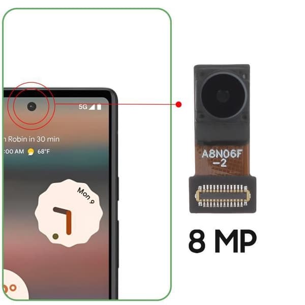 Främre kamera - AVIZAR - Google Pixel 6a - 8MP Selfie Sensor - Svart
